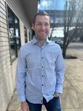 Load image into Gallery viewer, Forsyth Mini Floral Lapis Long-Sleeve Dress Shirt product photo