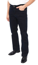 Load image into Gallery viewer, The new Midnight Jean in our Stretch Traditional Straight Cut Style has a traditional fit and tapered leg for a slimmer fit. Featuring a boot cut and a stone wash for just the right amount of style, these jeans stretch 2% in the waist, seat and thigh, allowing for maximum comfort. This classic jean has a rise that is tailored to better fit your body, cutting out excess fabric hanging from the back seat and giving you better quality of comfort. Made from 12.5 oz. denim, 98% cotton and 2% stretch.