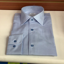 Load image into Gallery viewer, Modena Light Blue Check Stretch Contemporary Fit Dress Shirt product photo