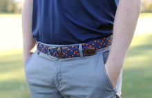 Load image into Gallery viewer, Roostas Mirimar Navy/Orange Woven Stretch Belt