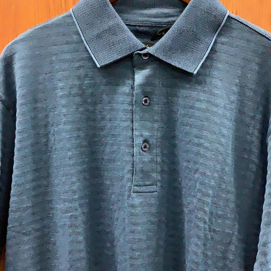 Men's Long Sleeve Blue Striped Cotton Traders Polo Shirt – bandedbottom