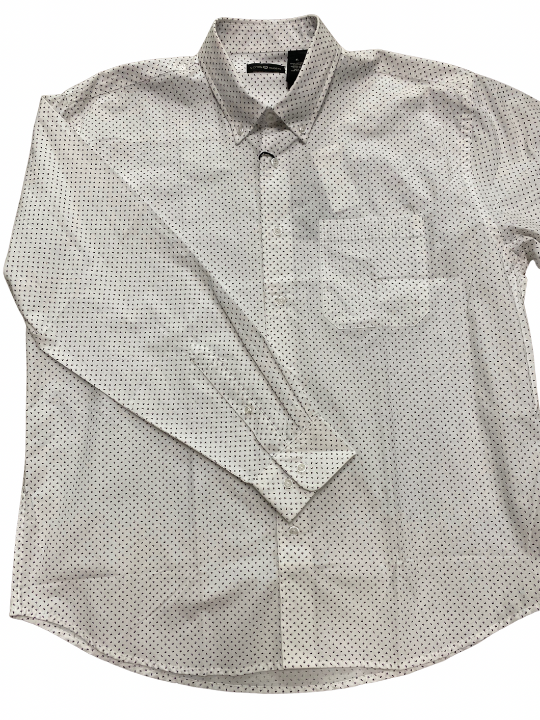 Cotton Traders White Dot Detail Woven Long Sleeve Sport Shirt