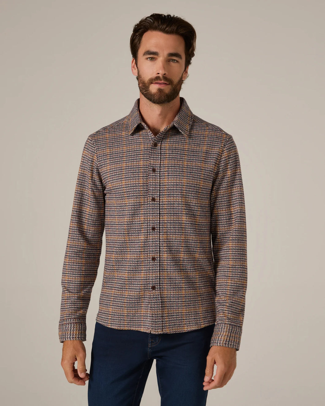 7 Diamonds Generation Houndstooth Knit Shirt GSMK-8108 Tan