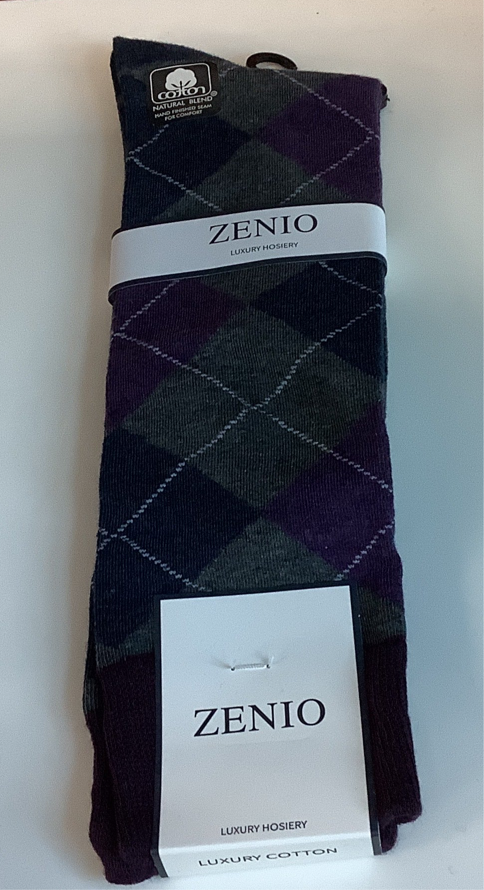 Zenio Grey/Purple/Navy Argyle Socks