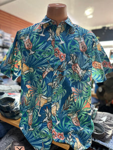 R Options Denim Cocktails Hawaiian Short Sleeve Sport Shirt