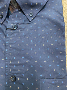 Cotton Traders Modern Fit Navy Star Woven Long Sleeve Sport Shirt