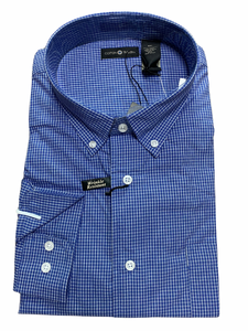 Cotton Traders Modern Fit Blue Window Pane Woven Long Sleeve Sport Shirt