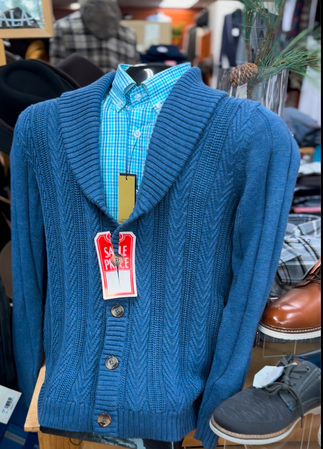 LaVane 2315 Blue Shawl Collar Sweater