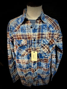 R Options 2 Pocket Snow Washed Shirt in Blue/Brown