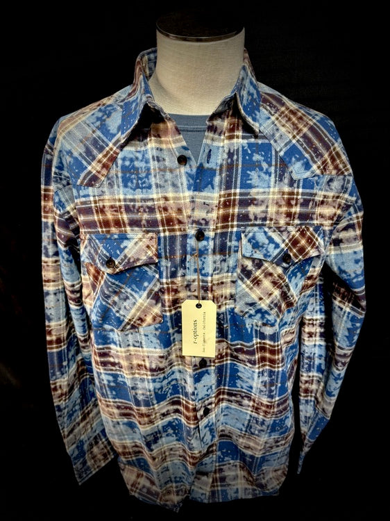 R Options 2 Pocket Snow Washed Shirt in Blue/Brown