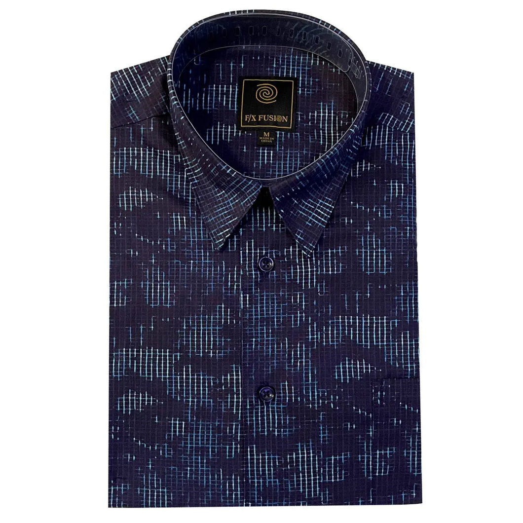 FX Fusion Faded Checks Indigo Short Sleeve Sport Shirt - FW2061