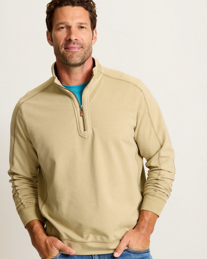 Tommy Bahama Ben And Terry Half Zip Stone Khaki