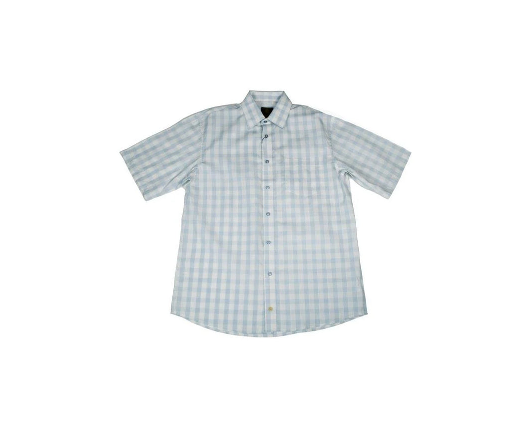 FX Fusion Light Blue/Tan Soft Check Short Sleeve Sport Shirt - D2021