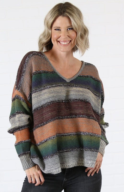 JH153 - Earthy Stripes V Neck