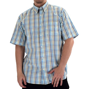 Cotton Traders Aqua Plaid Short Sleeve Sport Shirt (Big & Tall)