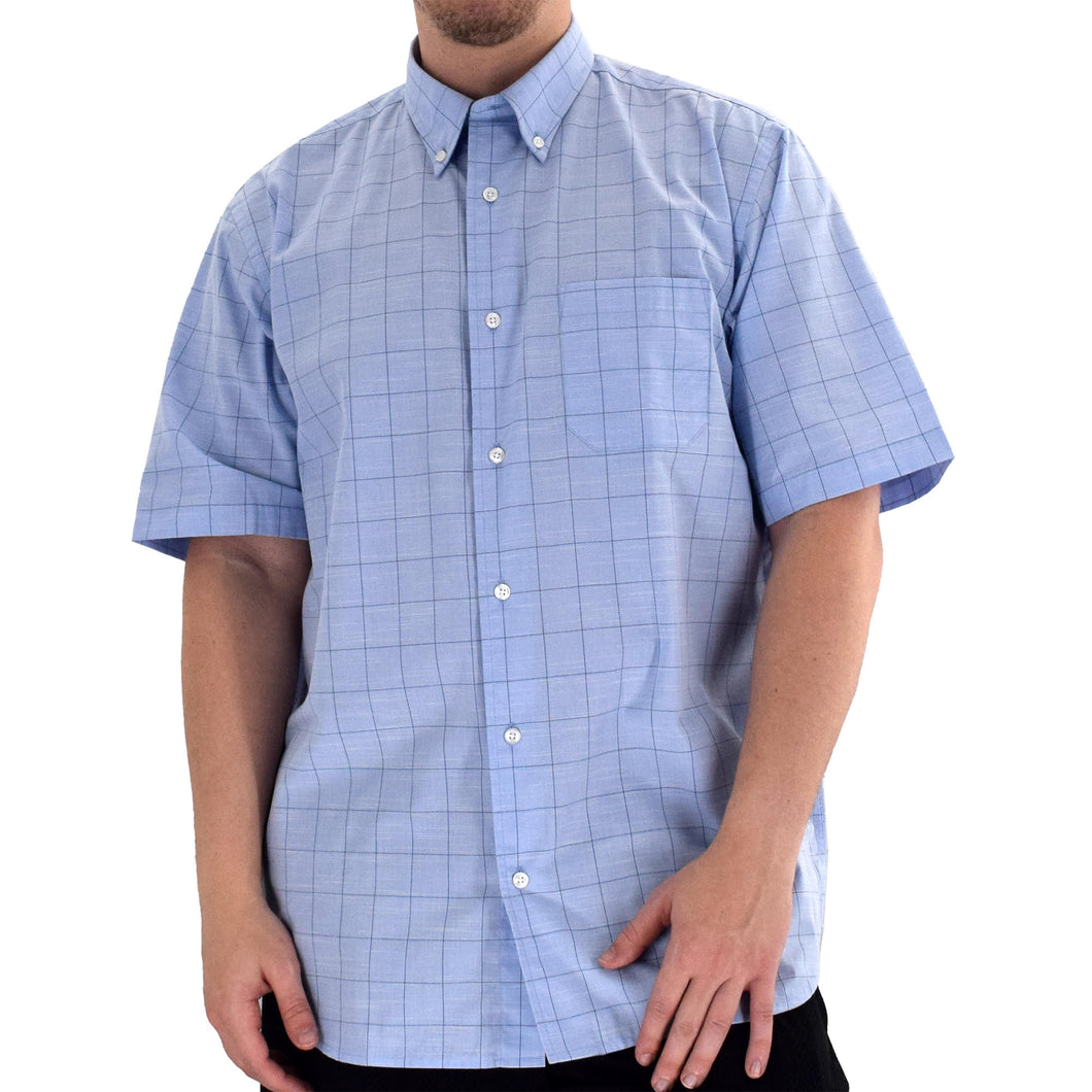 Cotton Traders Light Blue Stripe Short Sleeve Sport Shirt (Big & Tall)
