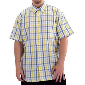 Cotton Traders Yellow/Blue Short Sleeve Sport Shirt