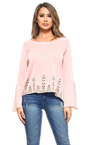 JH123 - Floral Embroidered Knit Top