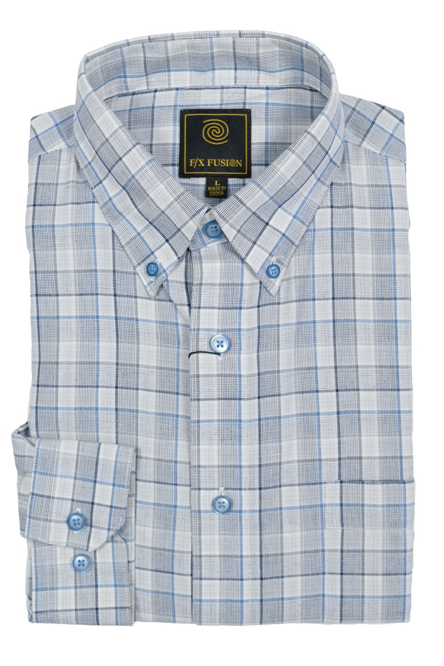 FX Fusion Grey/Blue Textured Check Short Sleeve Sport Shirt