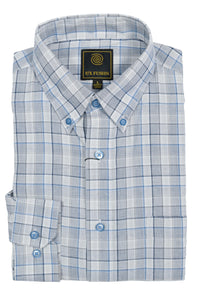 FX Fusion Grey/Blue Textured Check Short Sleeve Sport Shirt (B&T)