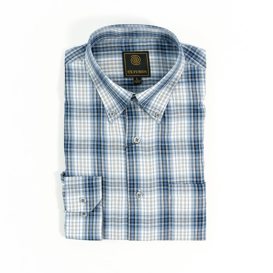 FX Fusion B&T Blue/Tan Pattern Long Sleeve Sport Shirt - D1306
