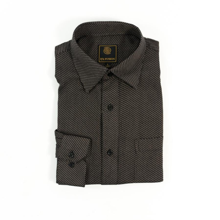 Big & Tall -  FX Fusion Black/Tan Pattern Long Sleeve Sport Shirt - D1309