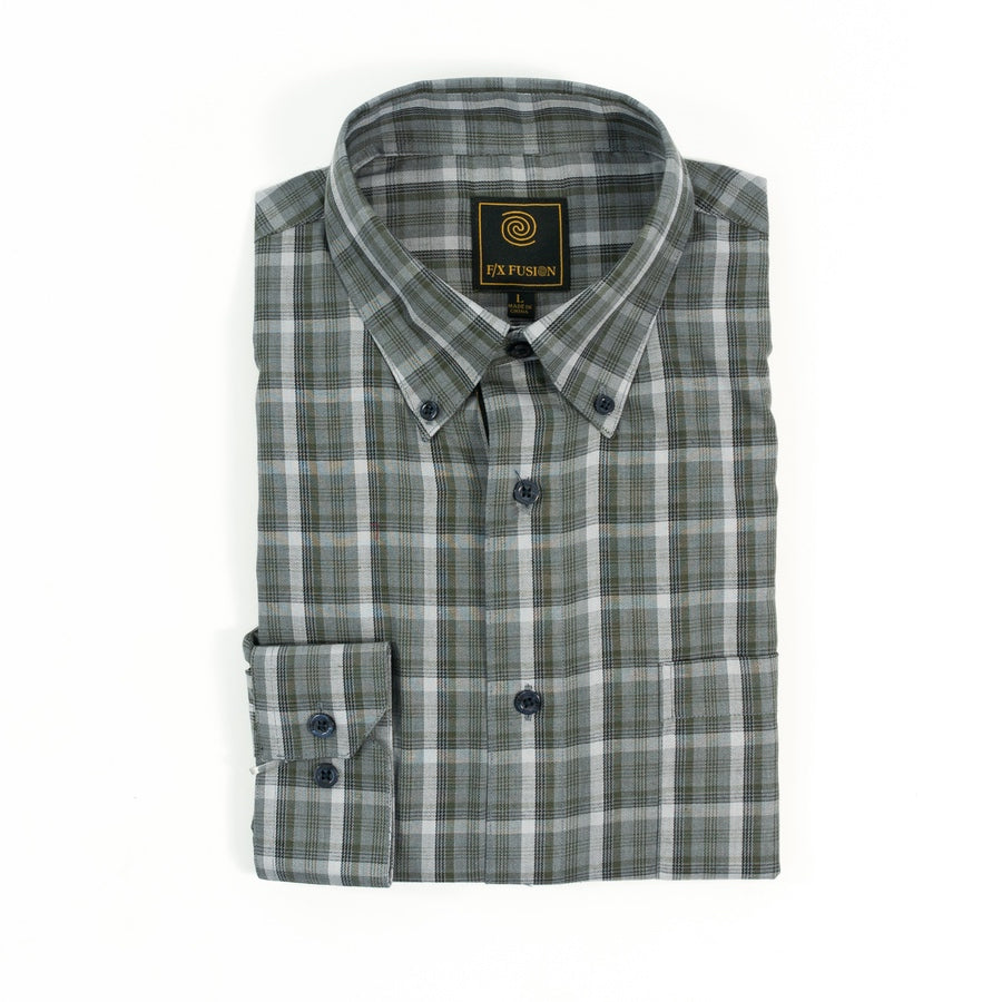 FX Fusion B&T Olive/Grey Long Sleeve Sport Shirt- D1315
