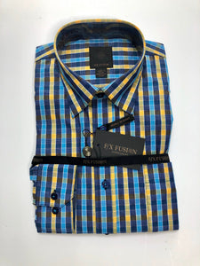 FX Fusion Blue & Yellow Stripe Long Sleeve Sport Shirt