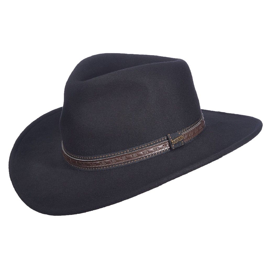 Scala Pacific Black Wool Felt Outback Hat - DF105-BLK