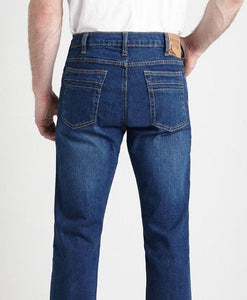 The Stretch Traditional fashion jeans have a traditional fit and darker blue stone wash. Featuring a boot cut and fashion pockets these jeans have just the right amount of style. Made from 12.5 oz. premium ring spun cotton with 2% stretch.