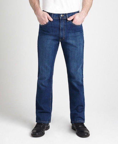 The Stretch Traditional fashion jeans have a traditional fit and darker blue stone wash. Featuring a boot cut and fashion pockets these jeans have just the right amount of style. Made from 12.5 oz. premium ring spun cotton with 2% stretch.