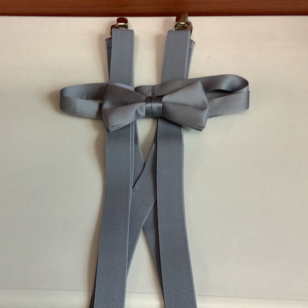 Young Mens Silver Suspenders/Bow Tie