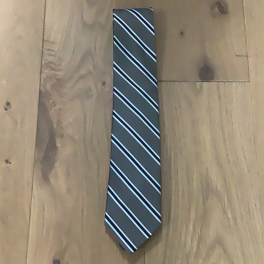 Big&Tall Grey With Blue Stripe Silk Tie