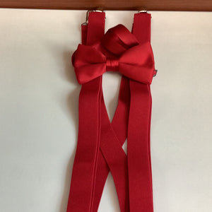 Young Mens Red Suspenders/Bow Tie