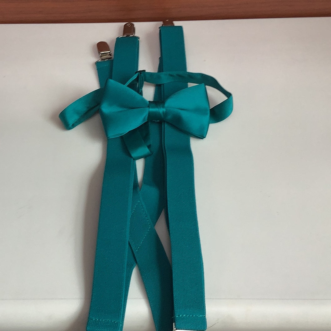 Young Mens Teal Suspenders/Bow Tie