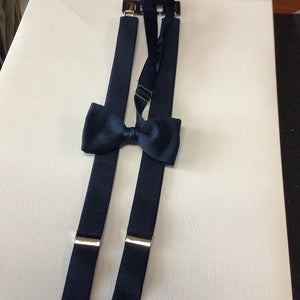 Young Men’s Navy  Blue Skinny Suspenders and Bow Tie