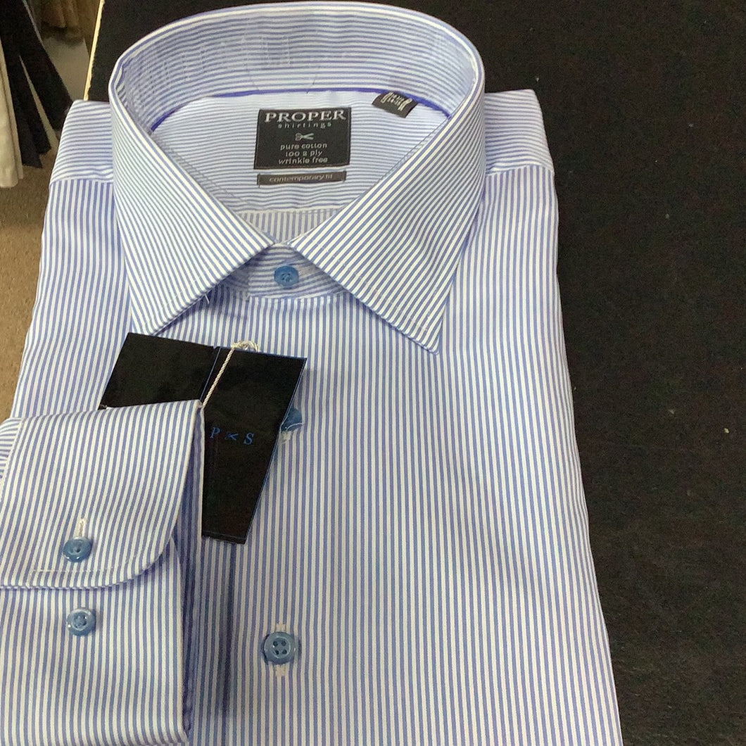 Proper Shirtings Blue Stripe Contemporary Fit