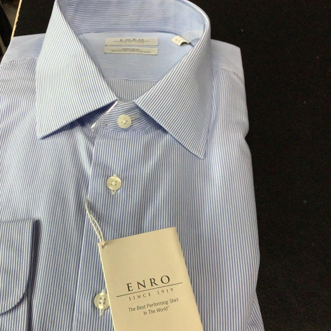 Enro Blue Stripe Long Sleeve Dress Shirt Non Iron