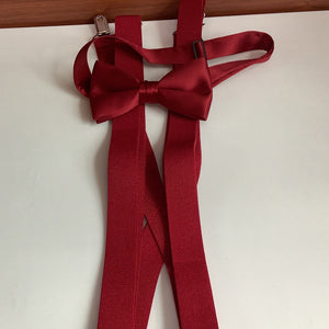 Young Mens Apple Red Suspenders/Bow Tie