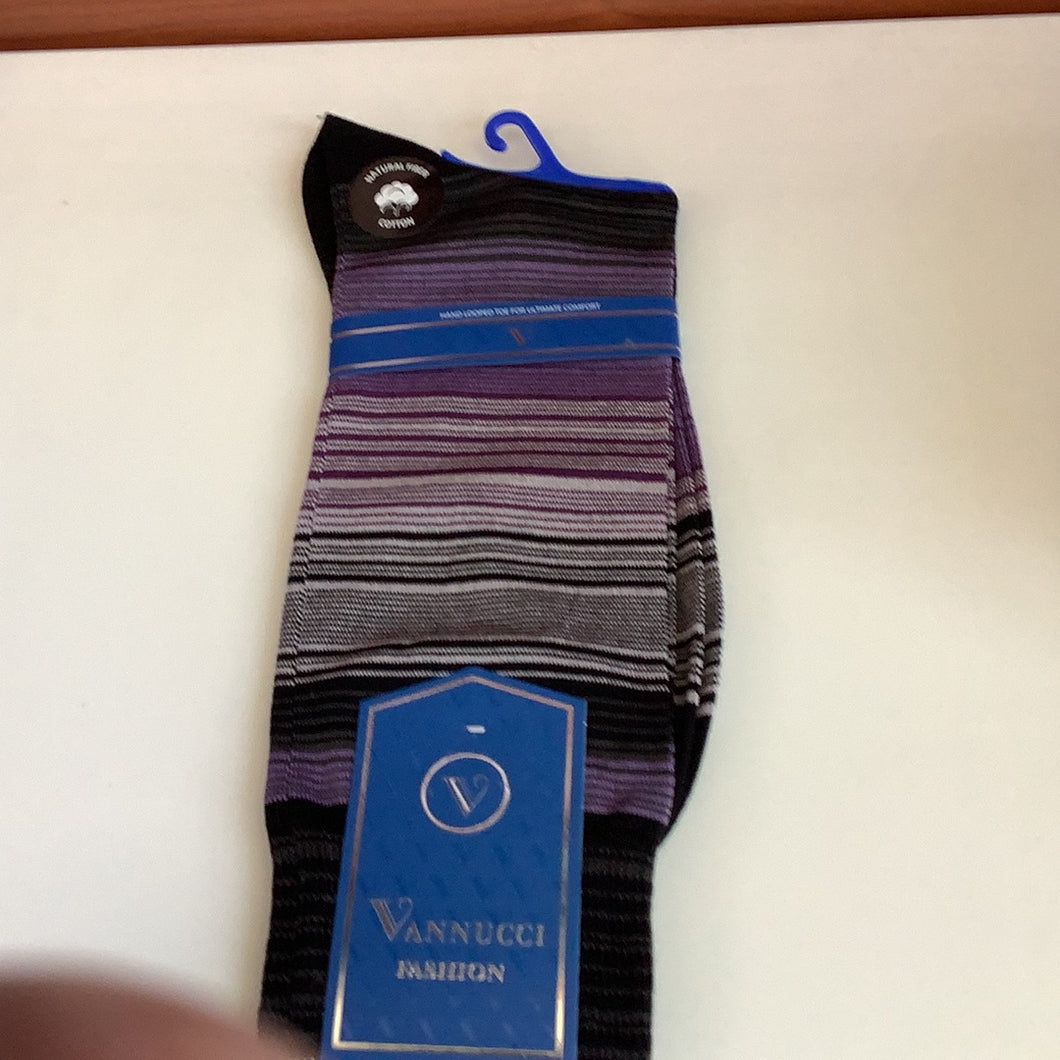 Vannucci Fashion Socks Black Mauve Stripe