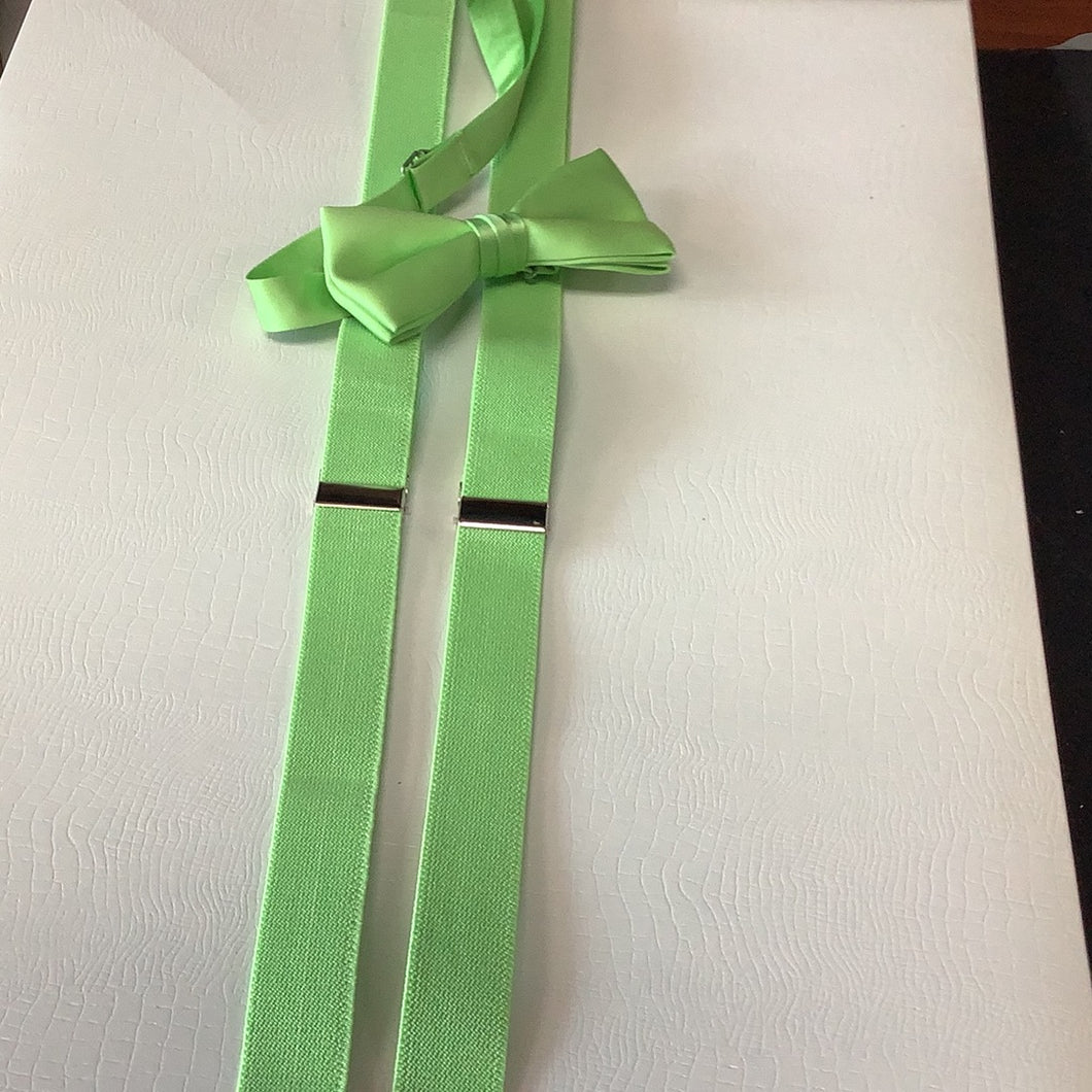 Young Men’s Lime Green Skinny Suspenders and Bow Tie