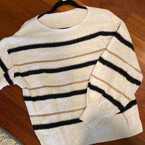 JH138 Ladies Sweater White/Black Stripe