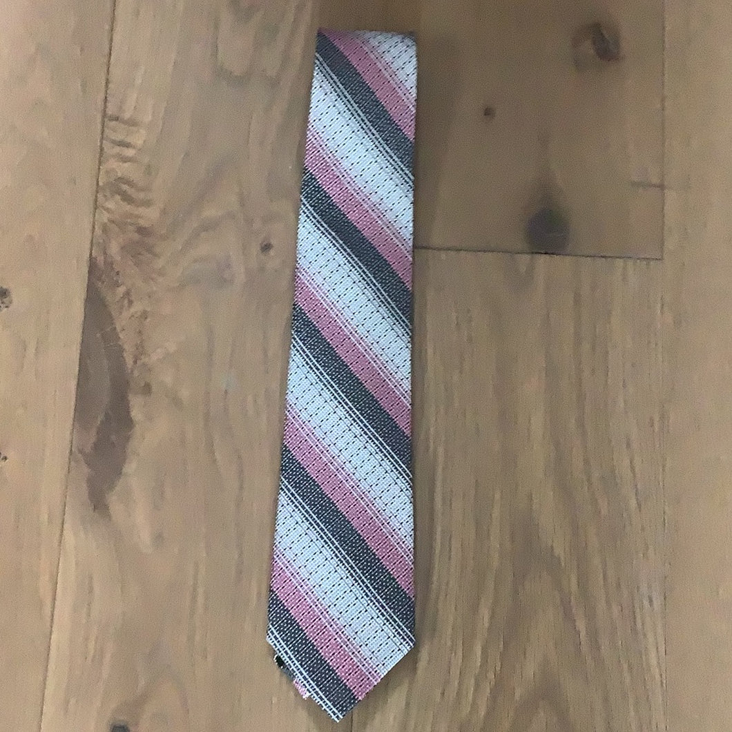 Big&Tall Grey Pink Stripe Silk Tie