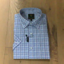 Load image into Gallery viewer, FX Fusion Short Sleeve Sport Shirt - Broken Check in Blue/Tan D1673
