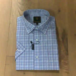 FX Fusion Short Sleeve Sport Shirt - Broken Check in Blue/Tan D1673