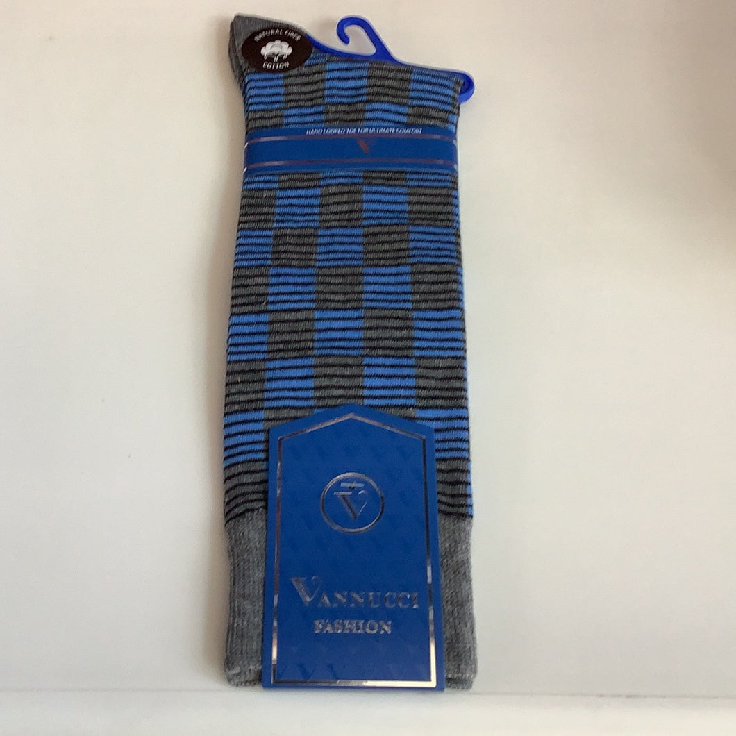 Vannucci Fashion Socks Blue Tan Squares