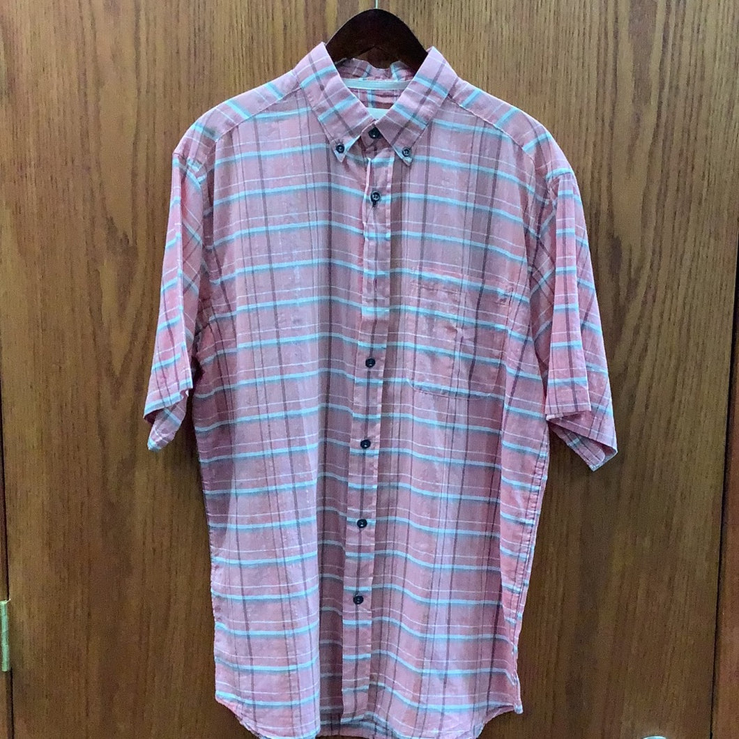 Basic Options Pink Plaid Short Sleeve Sport Shirt