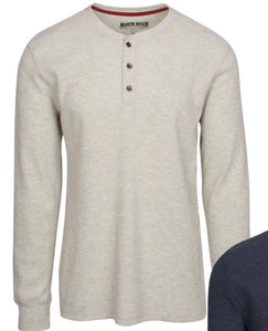 North River Natural Heather Waffle 3 Button Henley