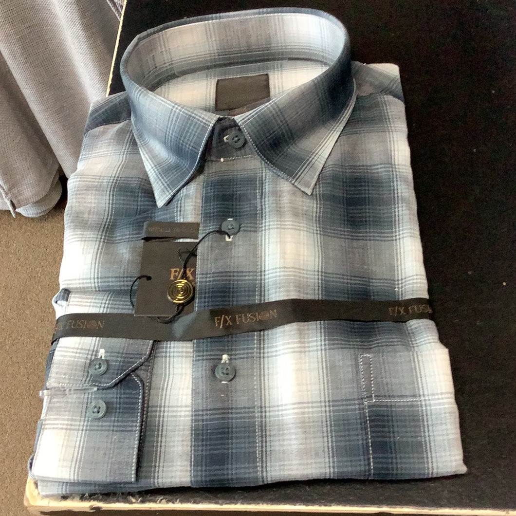FX Fusion Teal Plaid Long Sleeve Sport Shirt