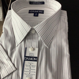 Damon Short Sleeve Dress Shirt Grey Stripe
